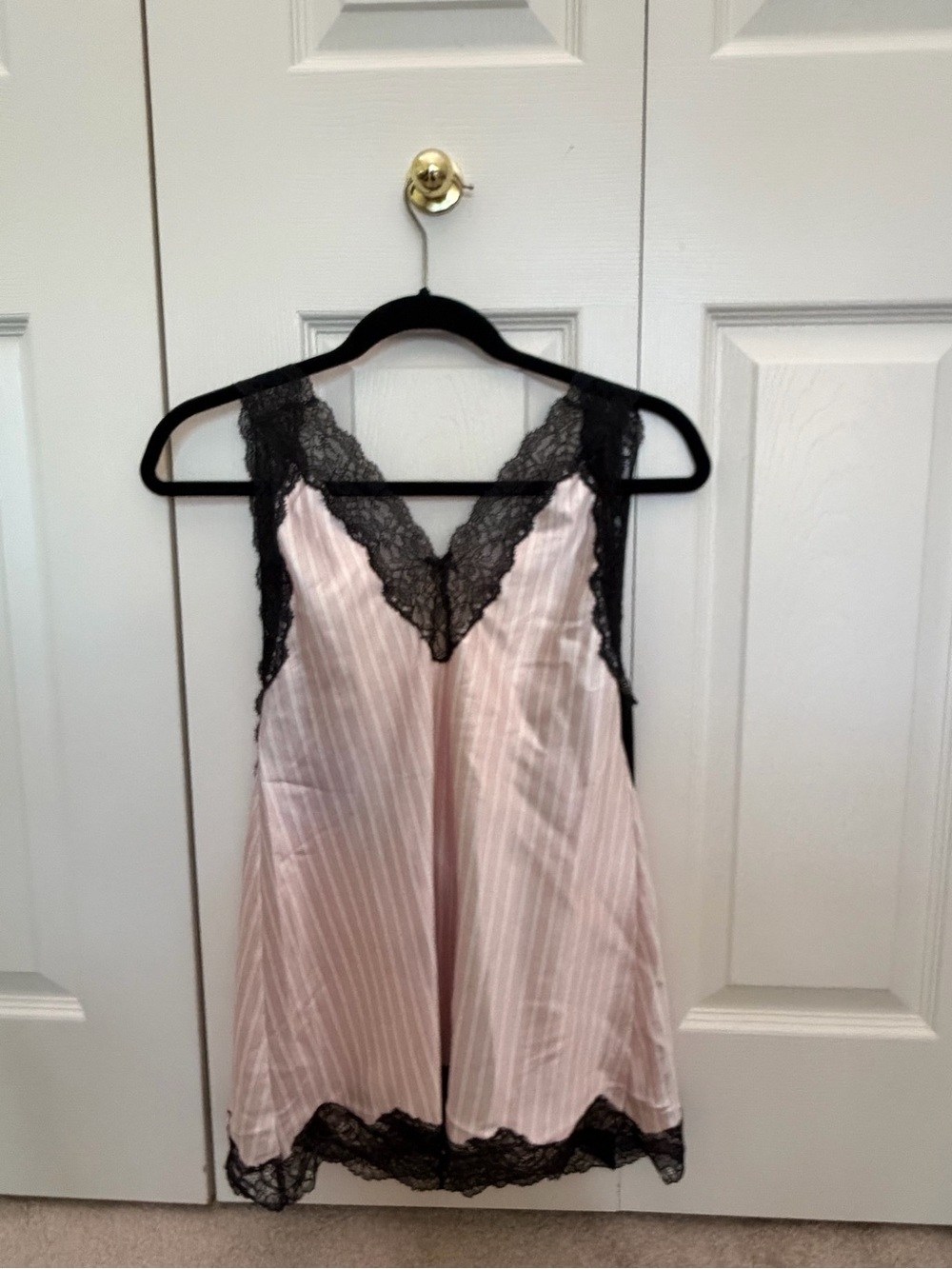 Victoria's Secret Pink Satin Chemise with Black Lace Trim